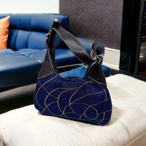 Nine West Denim Blue Jean Contrast Stitch Faux Leather Strap Handbag Purse